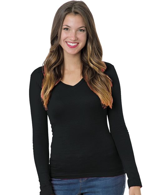 Women's USA-Made Deep V-Neck Long Sleeve T-Shirt