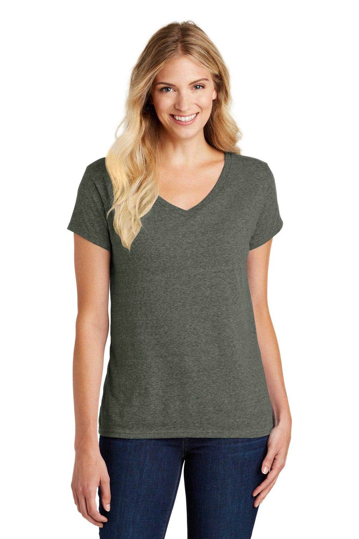 District® Women's Perfect Blend® CVC V-Neck Tee. DM1190L