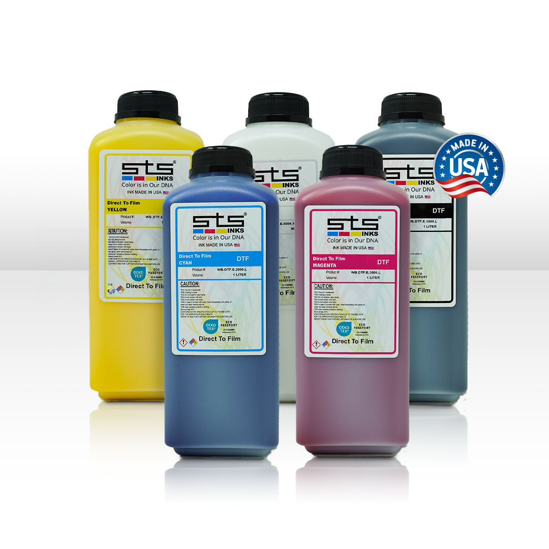 COMING SOON - STS Inks Direct to Transfer Film Ink for Epson Printheads. Bottle of 1 Liter for CMYK and 900 ML for White