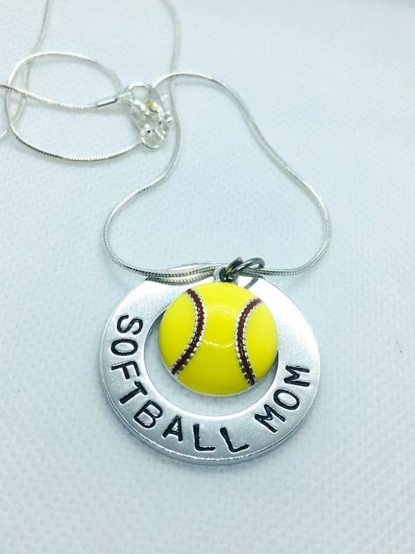 Hand Stamped Softball Mom necklace