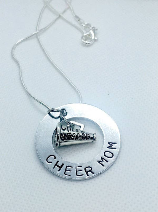 Hand Stamped Cheer Mom Necklace