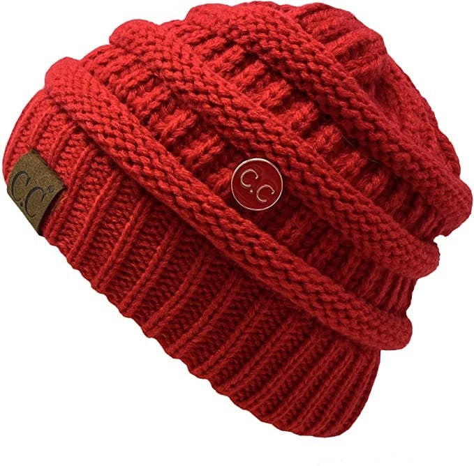 Ribbed Beanie-Button (Red)